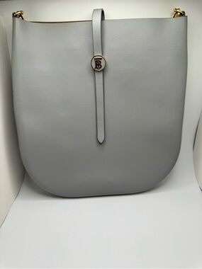 Burberry Anne Hobo Bag Cloud Grey Leather TB Monogram Large